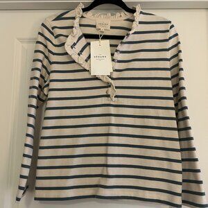 NWT Sézane Gaël Mariniere top, Size M, in Ecru/Sage (cream & green) stripe color